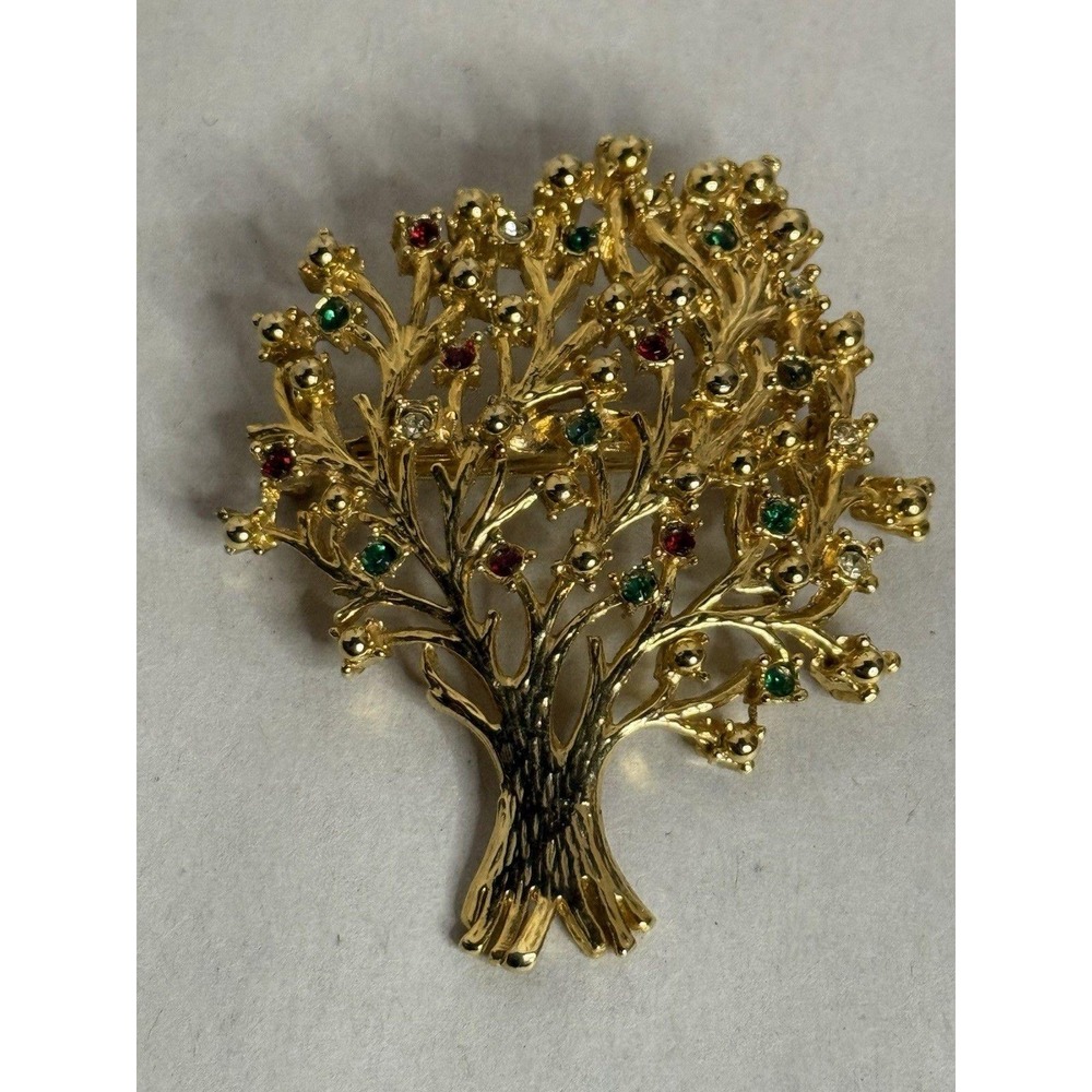 Vintage Gold Tone Christmas Tree Brooch Unmarked